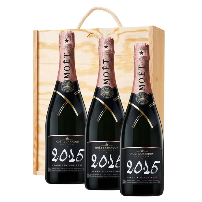 Moet & Chandon Vintage Rose 2015 Champagne 75cl Treble Pine Wooden Gift Boxed (3 x 75cl)